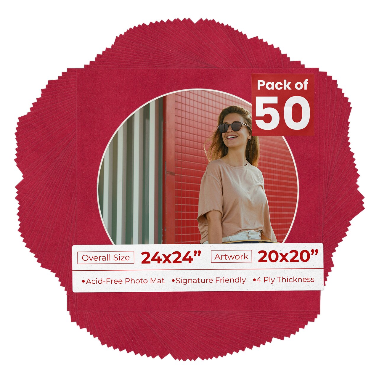 Red Suede Mat Board for 24x24 Frames - Circle Opening for 20x20 Photos